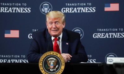 US President Donald Trump reacts as he holds a listening session with members of the local African American business community in Ypsilanti Michigan US on May 21 2020