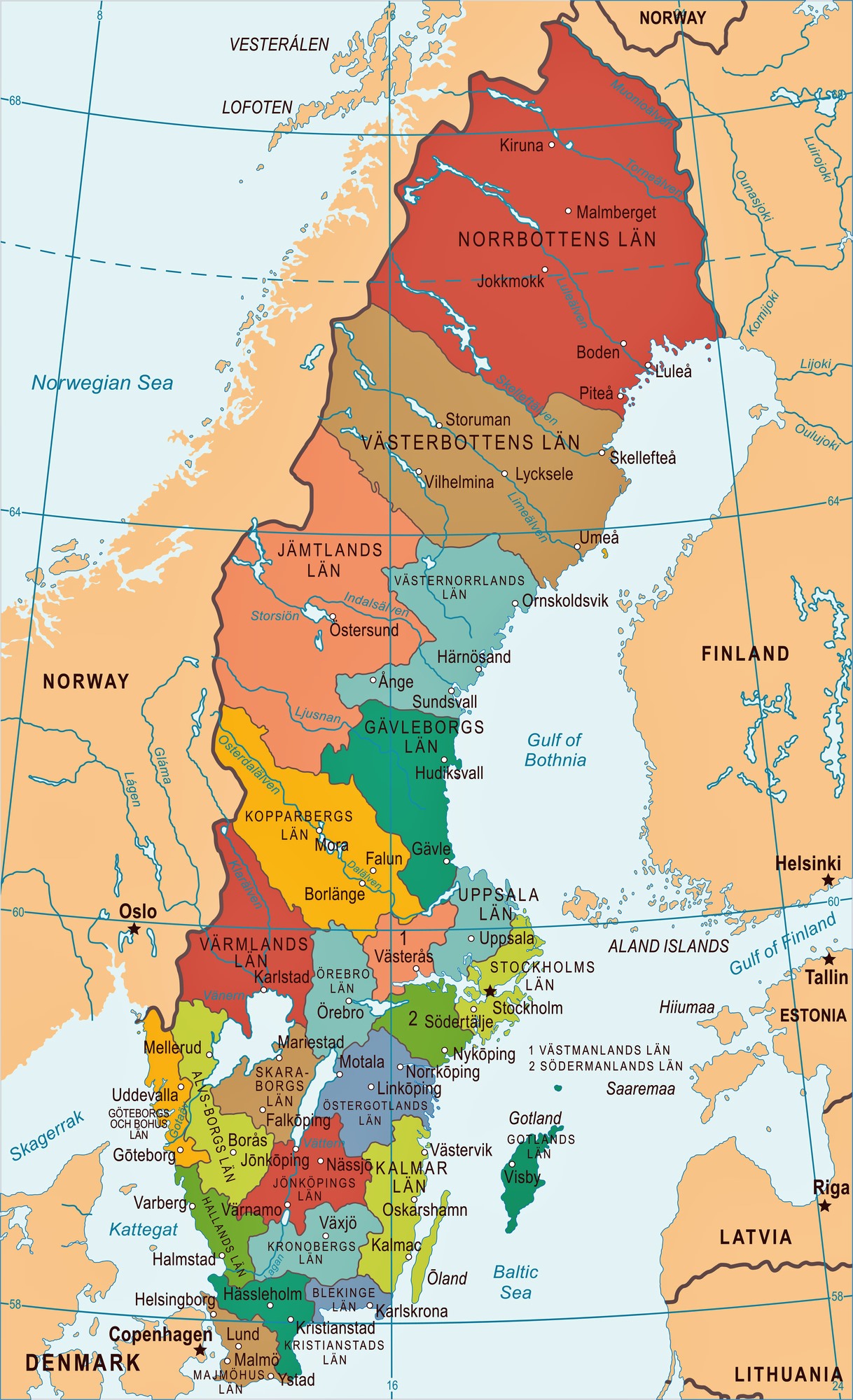 Regionen Schweden Karte