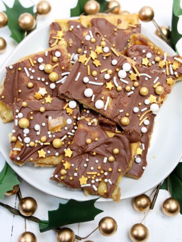 Saltine Cracker Toffee on plate.