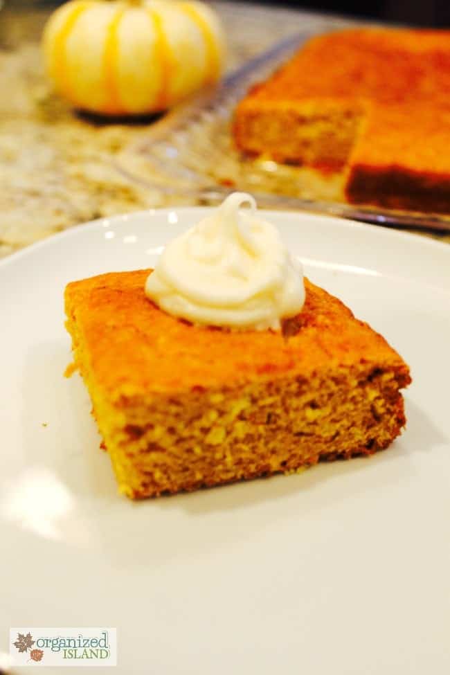 Really Easy Pumpkin Spice Cake Recipe that has a nice spice to it and is made from a boxed cake mix!