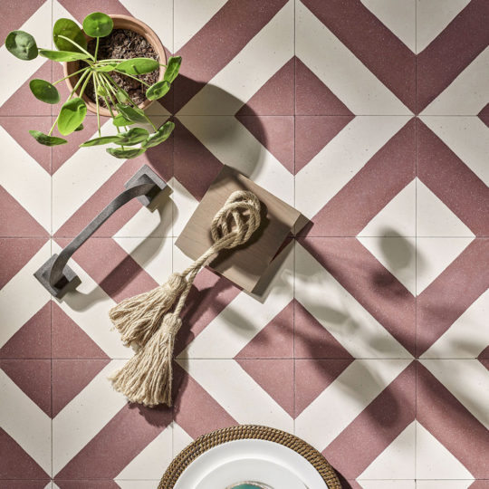 Cross Stripe Burgundy Encaustic Cement Tile