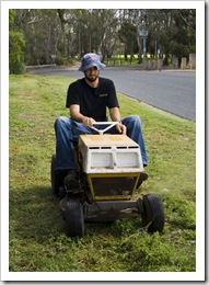 Sam helping with the yard work at the Detmold house in Echuca