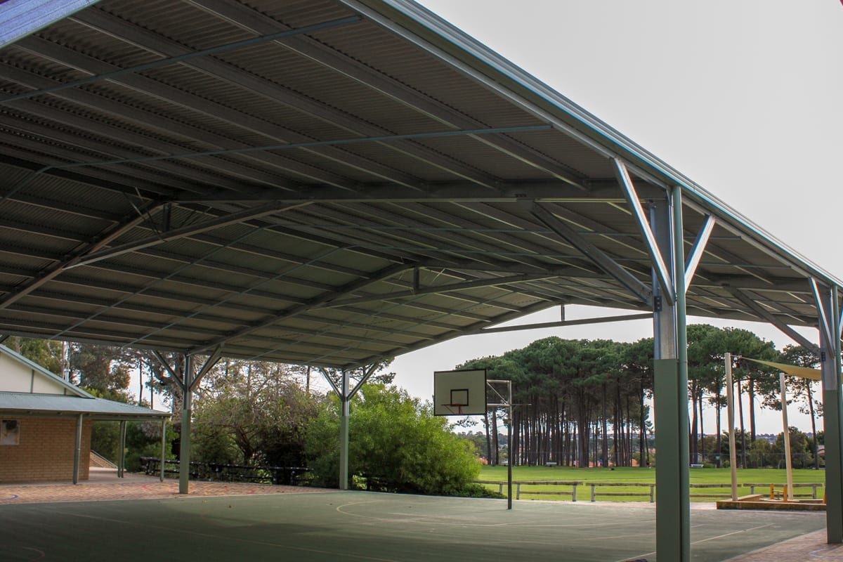 Shade Structure overlooking a basketball court