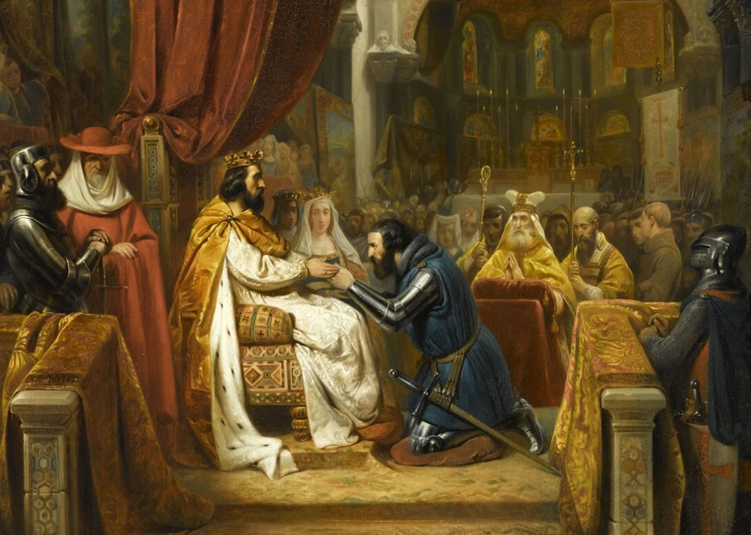 Henry of Burgundy receives the investiture of the County of Portugal, in 1096, from King Alfonso VI of León and Castile. Painting by Jacquand