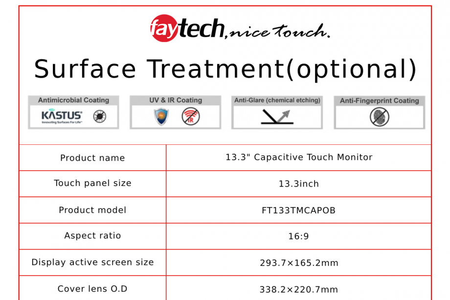 FT133TMCAPOB faytech 13.3inch Capacitive Touch Monitor Optically bonded ...