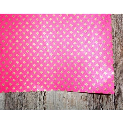 SRH Cotton Leather/Baumwoll-Papier - Pink mit Goldenen Sternen 55x75 cm