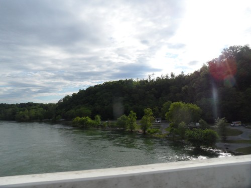 Downstream campgrounds seen from the bridge below the dam