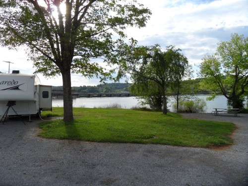 The view of the dam from the campground next to the lake.