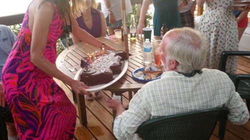 cake being set on table