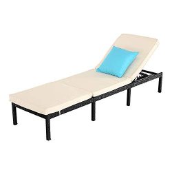 Do4U Outdoor Patio Chaise Lounges Chairs Set Adjustable with Cushions Pool Garden Balcony (Beige)