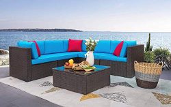 Homall 6 Pieces Patio Furniture Sets Outdoor Sectional Sofa All Weather PE Rattan Patio Conversa ...