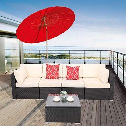 Furnimy 5 Pieces Outdoor Patio Furniture Sets Patio Sectional Sofa Rattan Wicker Lawn Conversati ...