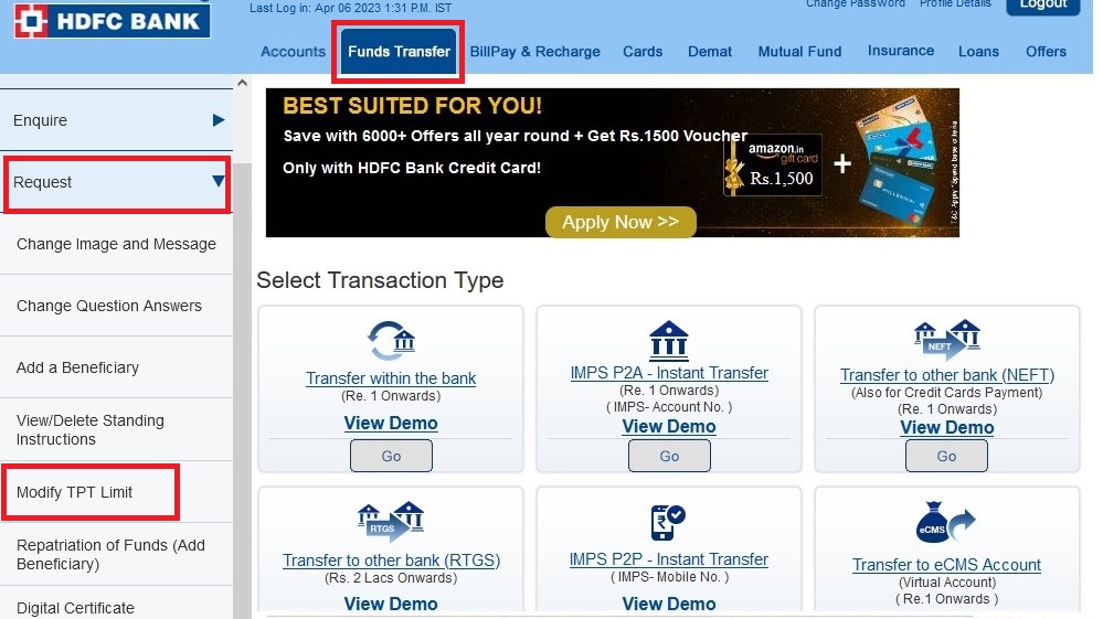 HDFC TPT Limit Increase