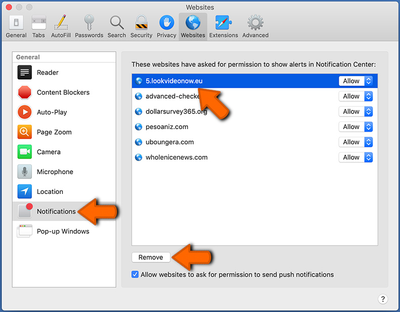 Disable web browser notifications in Safari - macOS (step 2)