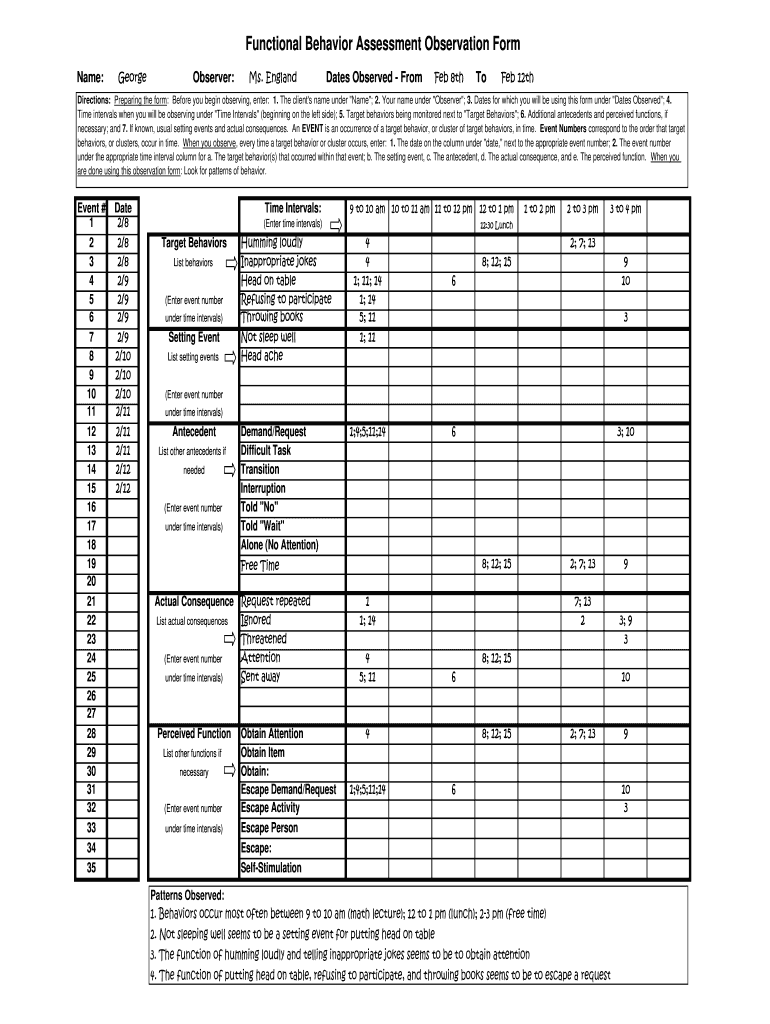 Functional Behavioral Assessment Template Form Fill O - vrogue.co