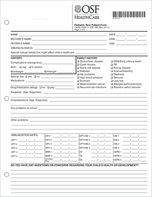 Fillable Online osfmedicalgroup New Patient Form (Pediatric) - OSF ...