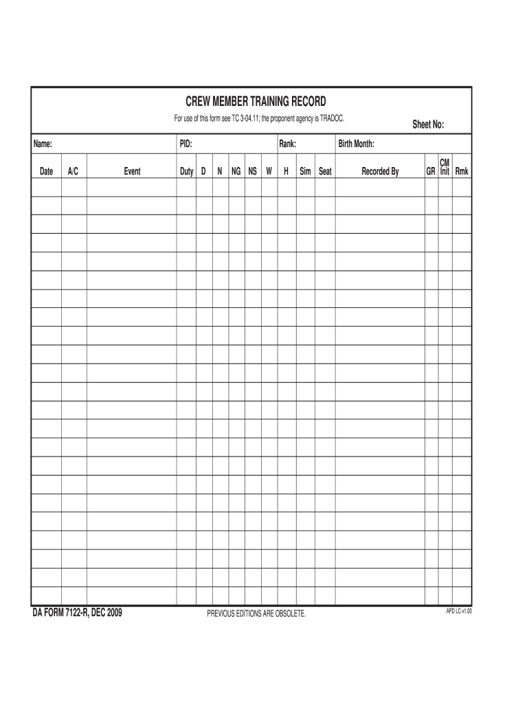 Da Form 7122 R Fillable - Printable Forms Free Online