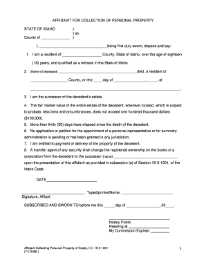 ID Affidavit For Collection Of Personal Property 2006-2023 - Fill and ...