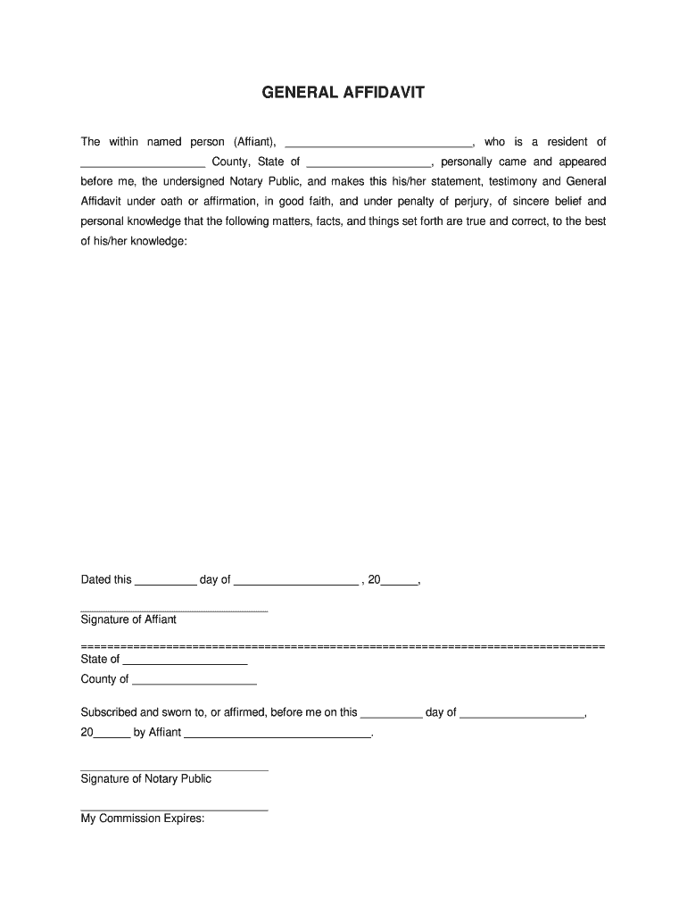 General Affidavit Printable Form - Printable Forms Free Online