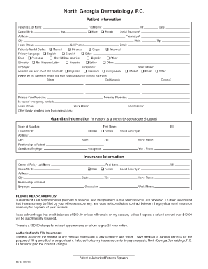 Fillable Online Patient Information Form - North Georgia Dermatology ...