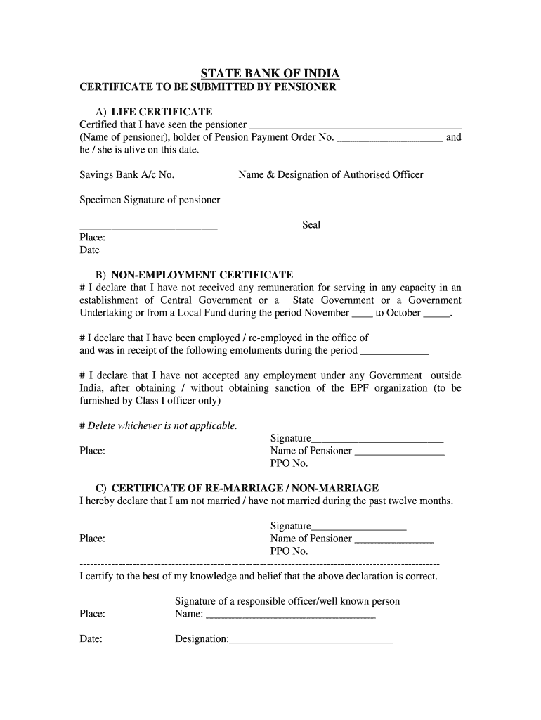 Sbi Life Certificate Form - Fill Online, Printable, Fillable, Blank ...