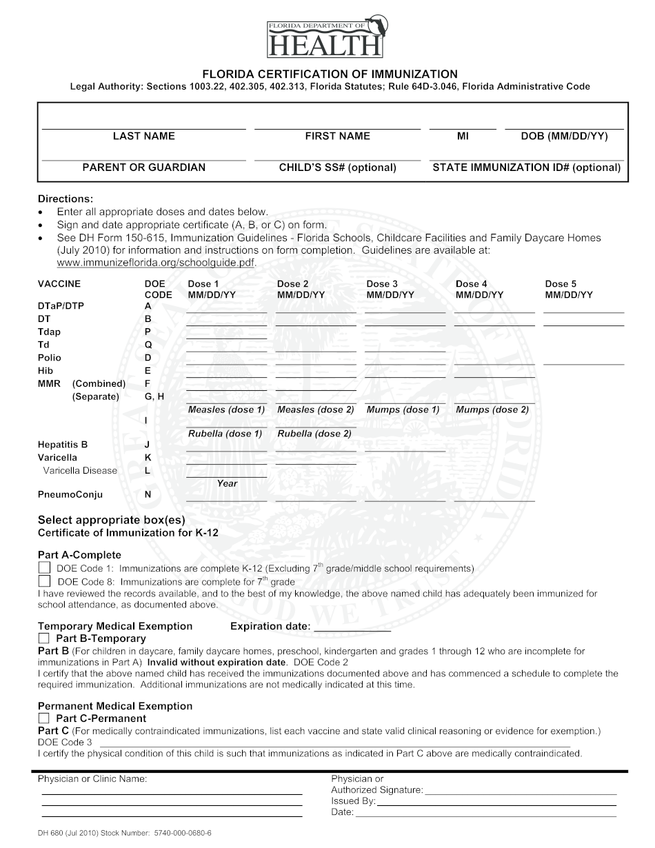 Pdf Florida Dh 680 Form Printable - Printable Templates