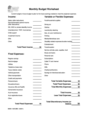 Current budget or future budget to plan for the future earnings needed to meet the projected expenses - dshs wa