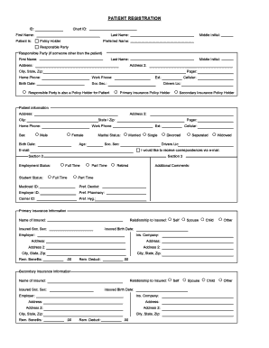 Fillable Online PATIENT REGISTRATION ID: Chart ID: First Name: Last ...