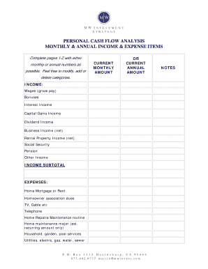 Income versus expense worksheet form