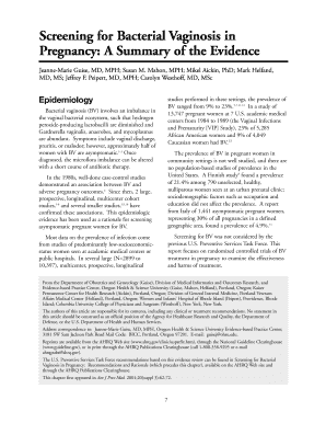 Fillable Online archive ahrq Screening for Bacterial Vaginosis in ...