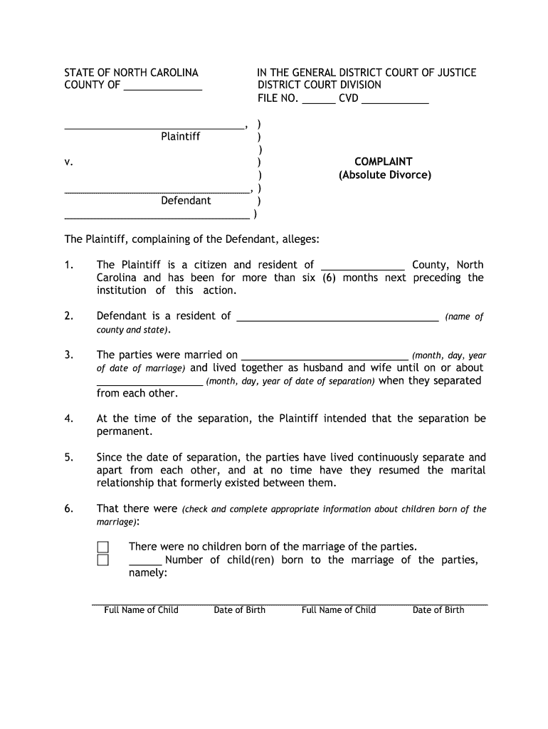 nc divorce forms pdf Preview on Page 1