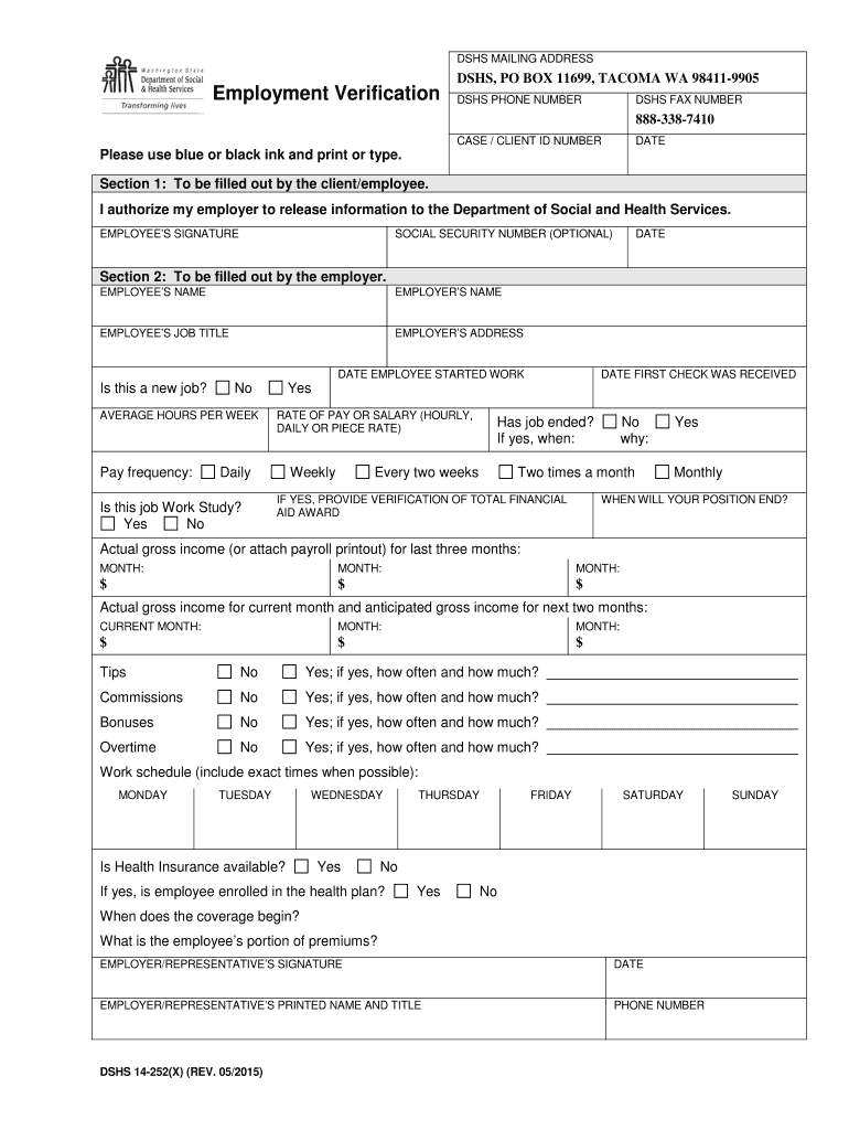 dshs verification documents Preview on Page 1