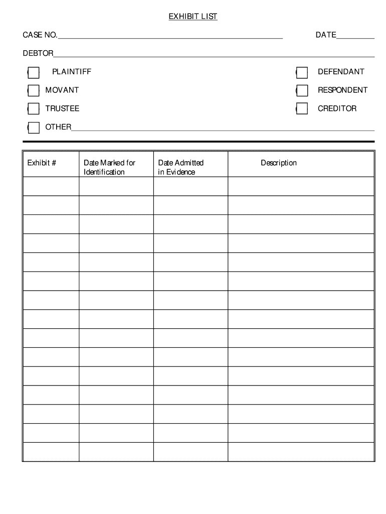 Fillable Online azb uscourts Exhibit List Form Fax Email Print - pdfFiller