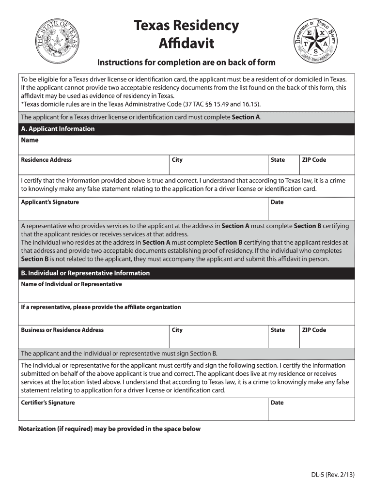 texas residency affidavit Preview on Page 1