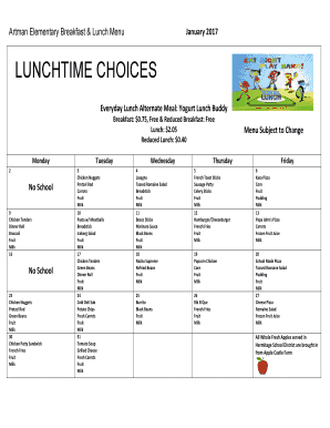 Artman Elementary Breakfast & Lunch Menu