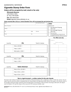 Minnesota cigarette stamp purchase order form