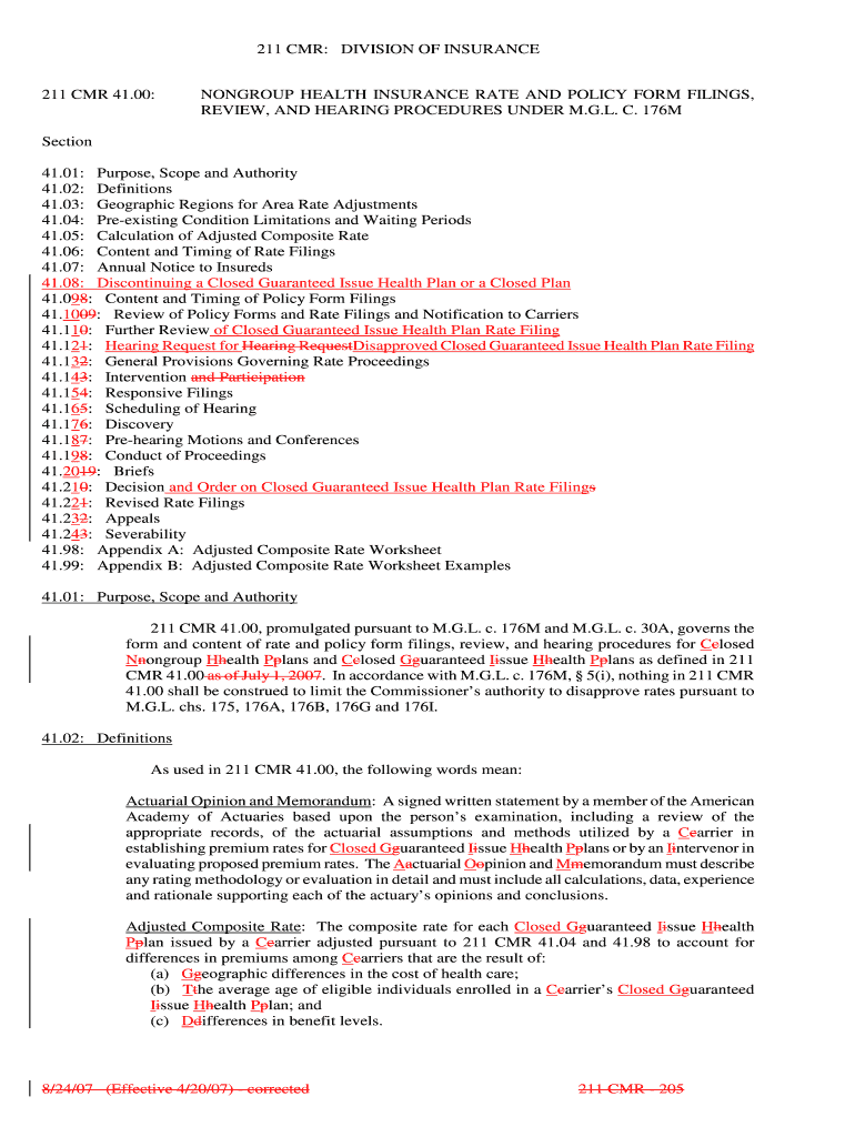 211 CMR: DIVISION OF INSURANCE 211 CMR 41 - mass: Fill out & sign ...