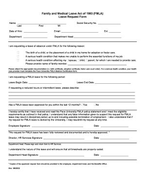 Oregon fmla paperwork - FMLA Request Form - Pace University - pace