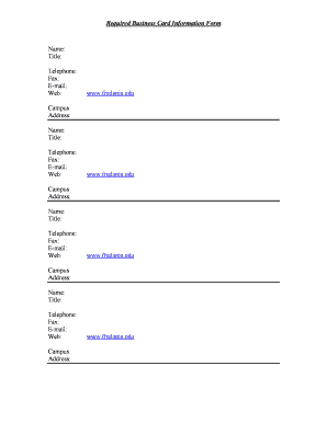 Fillable Online fredonia Required Business Card Information Form ...