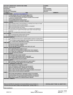 Fillable Online sc USC EHS LABORATORY INSPECTION FORM CLOSED ... - sc ...