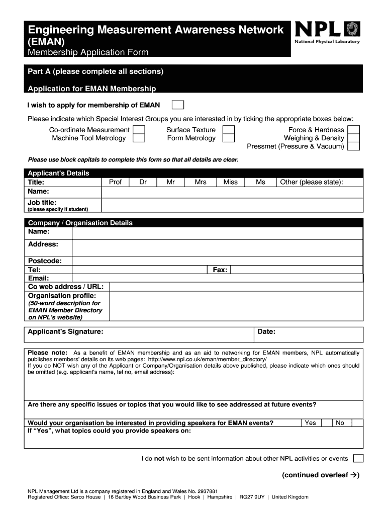 (EMAN) Membership - National Physical Laboratory Preview on Page 1