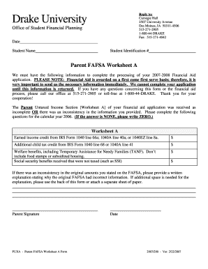 Fafsa pdf - Parent FAFSA Worksheet A (Untaxed Income) Form - Drake University - drake