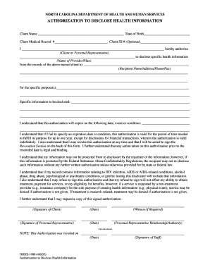 Fillable Online ncdhhs N.C. DMA: Authorization Form for Disclosure of ...