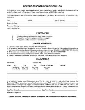 Fillable Online www-ehs ucsd ROUTINE CONFINED SPACE ENTRY LOG - www-ehs ...