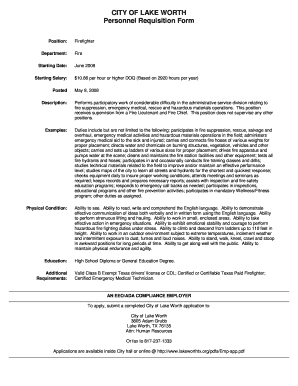 CITY OF LAKE WORTH Personnel Requisition Form - lakeworthtx