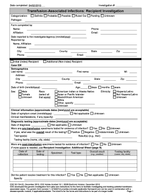 Fillable Online cdc Generic Transfusion Investigation Form - cdc Fax ...