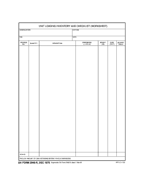 DA Form Inventory Sheet