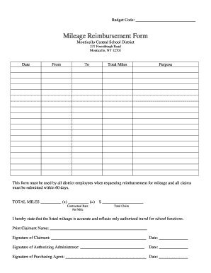 Fillable Online Mileage Claim Form - Monticello High School Fax Email 