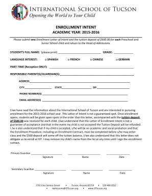 Letter of intent for school enrollment - Enrollment intent - International school of Tucson - istucson