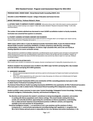 Welcome back letter to teachers - WSU Standard Format Program Level Assessment Report for 20122013 - wright